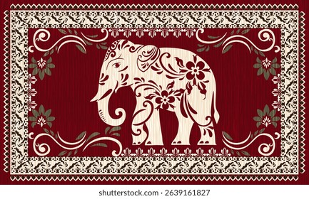 Carpet elephant design,Luxury rug pattern,Navajo Boho tribal texture,Damask carpet pattern, flora motif,grometric. Rug design elegance, decor living ,Rug pattern blanket, Woven carpet illustration.