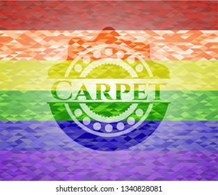 Carpet emblem on mosaic background with the colors of the LGBT flag
