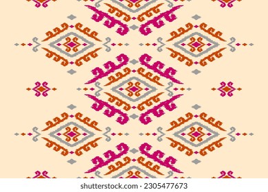 Carpet ethnic ikat pattern art. Aztec ethnic seamless pattern in tribal. Mexican style. Design for background, wallpaper, illustration, fabric, clothing, carpet, textile, batik, embroidery.