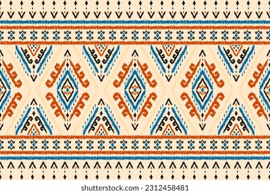 Carpet ethnic ikat pattern art. Aztec ethnic seamless pattern in tribal. Mexican style. Design for background, wallpaper, illustration, fabric, clothing, carpet, textile, batik, embroidery.