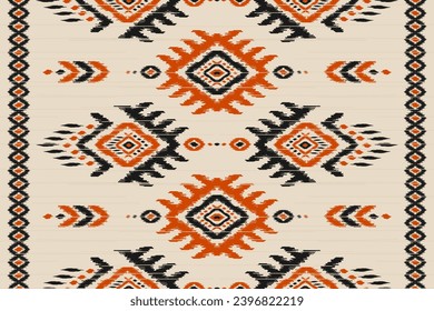 Carpet ethnic ikat pattern art. Geometric ethnic ikat seamless pattern in tribal. Mexican style. Design for background, wallpaper, illustration, fabric, clothing, carpet, textile, batik, embroidery.
