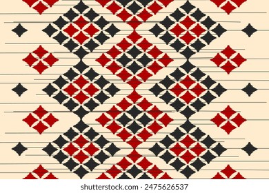 Carpet ethnic ikat pattern art. Geometric ethnic ikat seamless pattern in tribal. Mexican style. Design for background, wallpaper, illustration, fabric, clothing, carpet, textile, batik, embroidery.