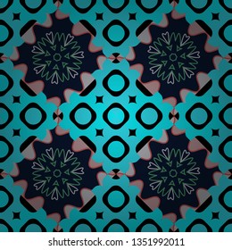 Carpet with ethnic ornament. Vector seamless pattern, luxurious colourful old design. Motley center in black, blue and pink tones.