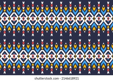 Arte de patrones étnicos de alfombras. Patrón ininterrumpido de Ikat tradicional. de estilo americano y mexicano. Diseño para fondo, papel pintado, ilustración vectorial, tela, ropa, alfombra, textil, batik, bordado.