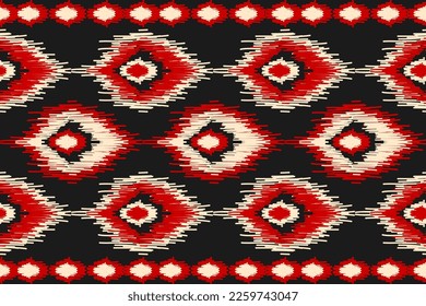 Moqueta de arte de patrones tribales étnicos. Patrón ininterrumpido de ikat étnico. de estilo americano y mexicano. Diseño para fondo, papel pintado, ilustración, tela, ropa, alfombra, textil, batik, bordado.