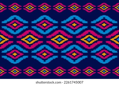 Moqueta de arte de patrones tribales étnicos. Patrón ininterrumpido de ikat étnico. de estilo americano y mexicano. Diseño para fondo, papel pintado, ilustración, tela, ropa, alfombra, textil, batik, bordado.