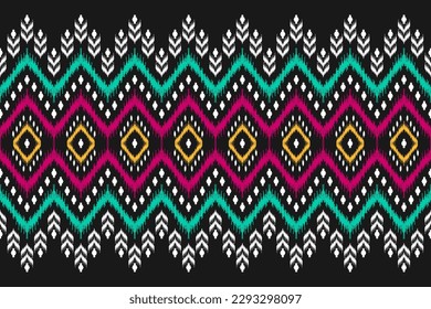 Moqueta de arte de patrones tribales étnicos. Patrón ininterrumpido de ikat étnico. de estilo americano y mexicano. Diseño para fondo, papel pintado, ilustración, tela, ropa, alfombra, textil, batik, bordado.
