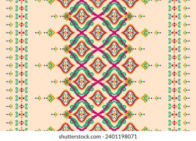 Moqueta de arte de patrones tribales étnicos. Patrón ininterrumpido de ikat étnico. de estilo americano y mexicano. Diseño para fondo, papel pintado, ilustración, tela, ropa, alfombra, textil, batik, bordado.