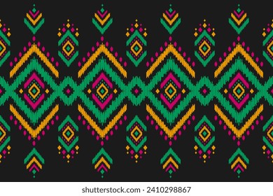 Moqueta de arte de patrones tribales étnicos. Patrón ininterrumpido de ikat étnico. de estilo americano y mexicano. Diseño para fondo, papel pintado, ilustración, tela, ropa, alfombra, textil, batik, bordado.