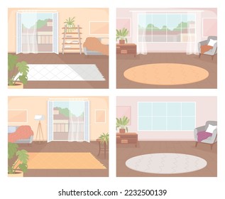 Carpet in hotel room decoration flat color vector illustrations set. Elegant furniture arrangement. Fully editable 2D simple cartoon interiors collection with apartments on background