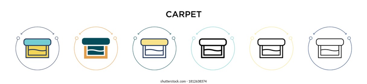 Icono de alfombra relleno, delgado, contorno y estilo de trazo. Ilustración vectorial de dos diseños de iconos vectoriales de alfombras de color y negro se pueden utilizar para móviles, ui, web