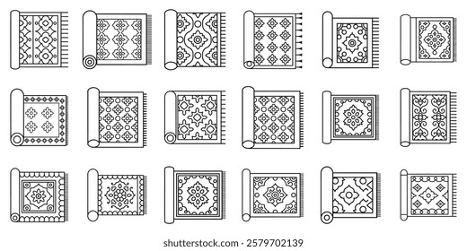 Carpet Icon Set Line Art Vector Illustration On White Background