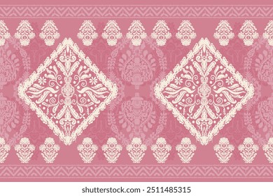 Padrão floral de ikat de tapete,padrão de tecido no azul marinho vetor de fundo ilustration.Ikat étnico estilo oriental boroidery.Aztec,fundo abstrato.design para textura,roupas,decoração,tapete,tapete.