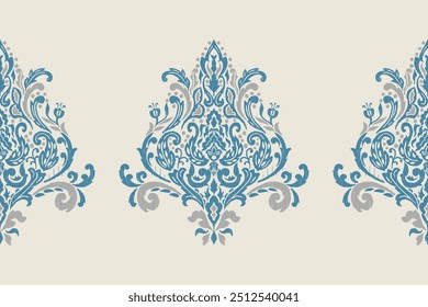 Padrão floral de ikat de tapete,padrão de tecido no azul marinho vetor de fundo ilustration.Ikat étnico estilo oriental boroidery.Aztec,fundo abstrato.design para textura,roupas,decoração,tapete,tapete.