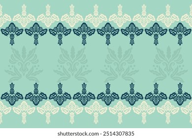 Carpet ikat floral pattern,fabric pattern on navy blue background vector illustration.Ikat ethnic oriental embroidery.Aztec style,abstract background.design for texture,clothing,decoration,carpet,rug.