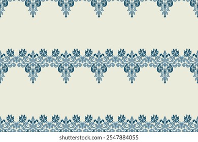 Carpet ikat floral pattern,fabric pattern on navy blue background vector illustration.Ikat ethnic oriental embroidery.Aztec style,abstract background.design for texture,clothing,decoration,carpet,rug.