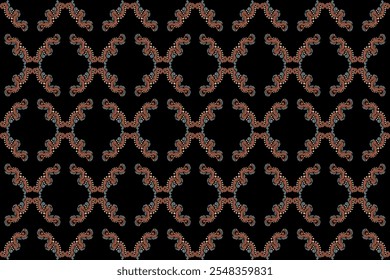 Carpet ikat floral pattern,fabric pattern on navy blue background vector illustration.Ikat ethnic oriental embroidery.Aztec style,abstract background.design for texture,clothing,decoration,carpet,rug.
