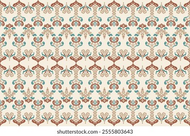 Carpet ikat floral pattern,fabric pattern on navy blue background vector illustration.Ikat ethnic oriental embroidery.Aztec style,abstract background.design for texture,clothing,decoration,carpet,rug.