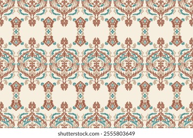 Carpet ikat floral pattern,fabric pattern on navy blue background vector illustration.Ikat ethnic oriental embroidery.Aztec style,abstract background.design for texture,clothing,decoration,carpet,rug.
