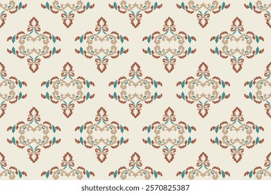 Carpet ikat floral pattern,fabric pattern on navy blue background vector illustration.Ikat ethnic oriental embroidery.Aztec style,abstract background.design for texture,clothing,decoration,carpet,rug.