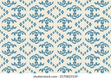 Carpet ikat floral pattern,fabric pattern on navy blue background vector illustration.Ikat ethnic oriental embroidery.Aztec style,abstract background.design for texture,clothing,decoration,carpet,rug.