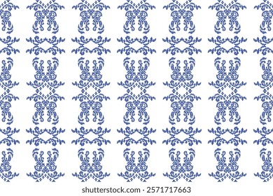 Carpet ikat floral pattern,fabric pattern on navy blue background vector illustration.Ikat ethnic oriental embroidery.Aztec style,abstract background.design for texture,clothing,decoration,carpet,rug.