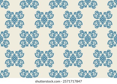Carpet ikat floral pattern,fabric pattern on navy blue background vector illustration.Ikat ethnic oriental embroidery.Aztec style,abstract background.design for texture,clothing,decoration,carpet,rug.