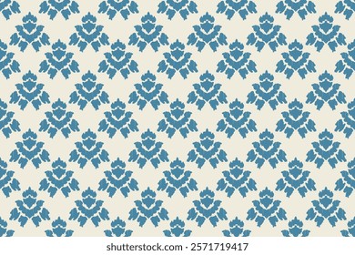 Carpet ikat floral pattern,fabric pattern on navy blue background vector illustration.Ikat ethnic oriental embroidery.Aztec style,abstract background.design for texture,clothing,decoration,carpet,rug.