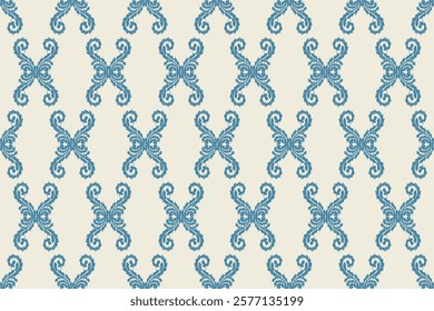 Carpet ikat floral pattern,fabric pattern on navy blue background vector illustration.Ikat ethnic oriental embroidery.Aztec style,abstract background.design for texture,clothing,decoration,carpet,rug.