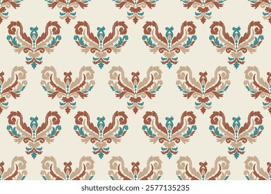Carpet ikat floral pattern,fabric pattern on navy blue background vector illustration.Ikat ethnic oriental embroidery.Aztec style,abstract background.design for texture,clothing,decoration,carpet,rug.