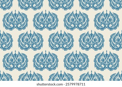 Carpet ikat floral pattern,fabric pattern on navy blue background vector illustration.Ikat ethnic oriental embroidery.Aztec style,abstract background.design for texture,clothing,decoration,carpet,rug.