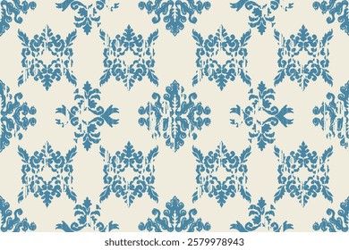 Carpet ikat floral pattern,fabric pattern on navy blue background vector illustration.Ikat ethnic oriental embroidery.Aztec style,abstract background.design for texture,clothing,decoration,carpet,rug.