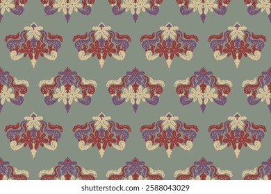 Carpet ikat floral pattern,fabric pattern on navy blue background vector illustration.Ikat ethnic oriental embroidery.Aztec style,abstract background.design for texture,clothing,decoration,carpet,rug.