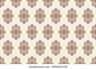 Carpet ikat floral pattern,fabric pattern on navy blue background vector illustration.Ikat ethnic oriental embroidery.Aztec style,abstract background.design for texture,clothing,decoration,carpet,rug.