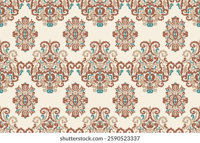 Carpet ikat floral pattern,fabric pattern on navy blue background vector illustration.Ikat ethnic oriental embroidery.Aztec style,abstract background.design for texture,clothing,decoration,carpet,rug.