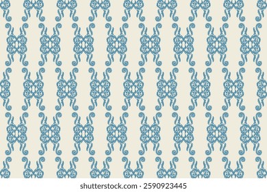 Carpet ikat floral pattern,fabric pattern on navy blue background vector illustration.Ikat ethnic oriental embroidery.Aztec style,abstract background.design for texture,clothing,decoration,carpet,rug.