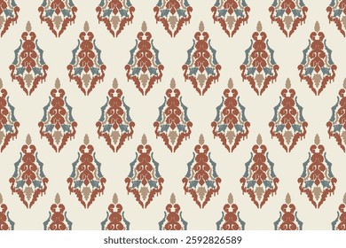 Carpet ikat floral pattern,fabric pattern on navy blue background vector illustration.Ikat ethnic oriental embroidery.Aztec style,abstract background.design for texture,clothing,decoration,carpet,rug.