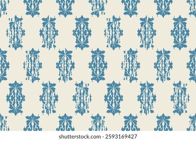 Carpet ikat floral pattern,fabric pattern on navy blue background vector illustration.Ikat ethnic oriental embroidery.Aztec style,abstract background.design for texture,clothing,decoration,carpet,rug.