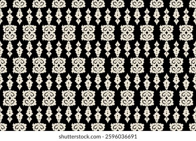 Carpet ikat floral pattern,fabric pattern on navy blue background vector illustration.Ikat ethnic oriental embroidery.Aztec style,abstract background.design for texture,clothing,decoration,carpet,rug.