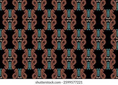 Carpet ikat floral pattern,fabric pattern on navy blue background vector illustration.Ikat ethnic oriental embroidery.Aztec style,abstract background.design for texture,clothing,decoration,carpet,rug.