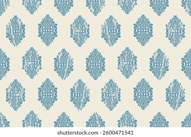 Carpet ikat floral pattern,fabric pattern on navy blue background vector illustration.Ikat ethnic oriental embroidery.Aztec style,abstract background.design for texture,clothing,decoration,carpet,rug.