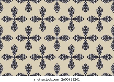 Carpet ikat floral pattern,fabric pattern on navy blue background vector illustration.Ikat ethnic oriental embroidery.Aztec style,abstract background.design for texture,clothing,decoration,carpet,rug.