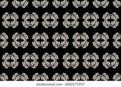 Carpet ikat floral pattern,fabric pattern on navy blue background vector illustration.Ikat ethnic oriental embroidery.Aztec style,abstract background.design for texture,clothing,decoration,carpet,rug.