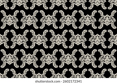 Carpet ikat floral pattern,fabric pattern on navy blue background vector illustration.Ikat ethnic oriental embroidery.Aztec style,abstract background.design for texture,clothing,decoration,carpet,rug.