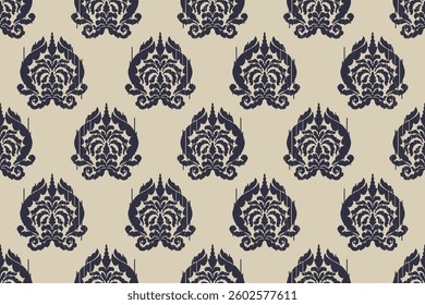 Carpet ikat floral pattern,fabric pattern on navy blue background vector illustration.Ikat ethnic oriental embroidery.Aztec style,abstract background.design for texture,clothing,decoration,carpet,rug.