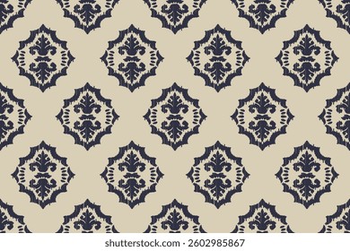 Carpet ikat floral pattern,fabric pattern on navy blue background vector illustration.Ikat ethnic oriental embroidery.Aztec style,abstract background.design for texture,clothing,decoration,carpet,rug.