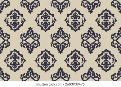 Carpet ikat floral pattern,fabric pattern on navy blue background vector illustration.Ikat ethnic oriental embroidery.Aztec style,abstract background.design for texture,clothing,decoration,carpet,rug.