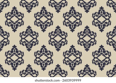 Carpet ikat floral pattern,fabric pattern on navy blue background vector illustration.Ikat ethnic oriental embroidery.Aztec style,abstract background.design for texture,clothing,decoration,carpet,rug.