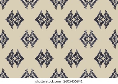 Carpet ikat floral pattern,fabric pattern on navy blue background vector illustration.Ikat ethnic oriental embroidery.Aztec style,abstract background.design for texture,clothing,decoration,carpet,rug.