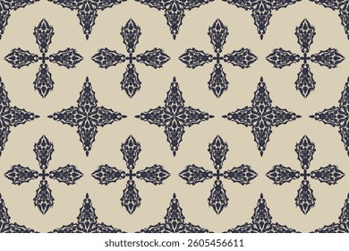 Carpet ikat floral pattern,fabric pattern on navy blue background vector illustration.Ikat ethnic oriental embroidery.Aztec style,abstract background.design for texture,clothing,decoration,carpet,rug.
